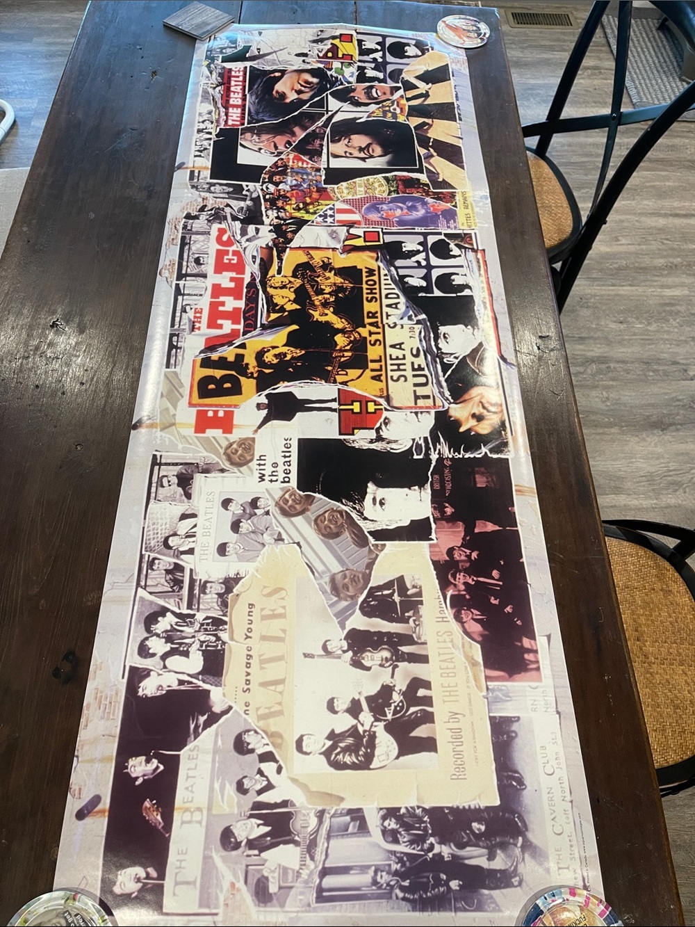 Vintage-Inspired Beatles Collage Poster - Multicolor 62” x 21”